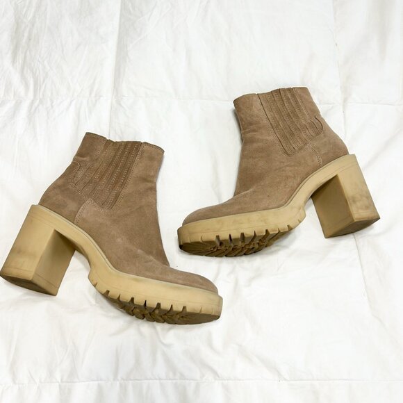 Dolce Vita Caster H2O Waterproof Platform Suede Ankle Boots Tan Size 8 EUC - Picture 2 of 10